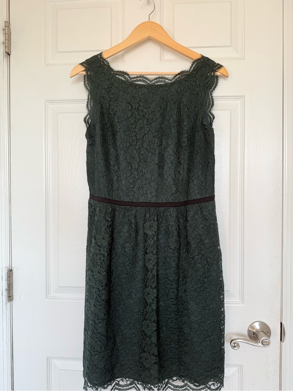 LOFT Dark Green Lace Sleeveless Sheath Dress